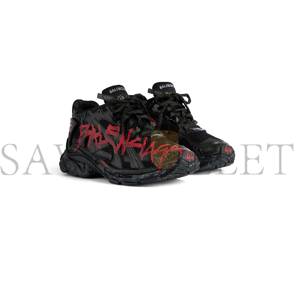 BALENCIAGA MEN'S RUNNER GRAFFITI SNEAKER IN BLACK